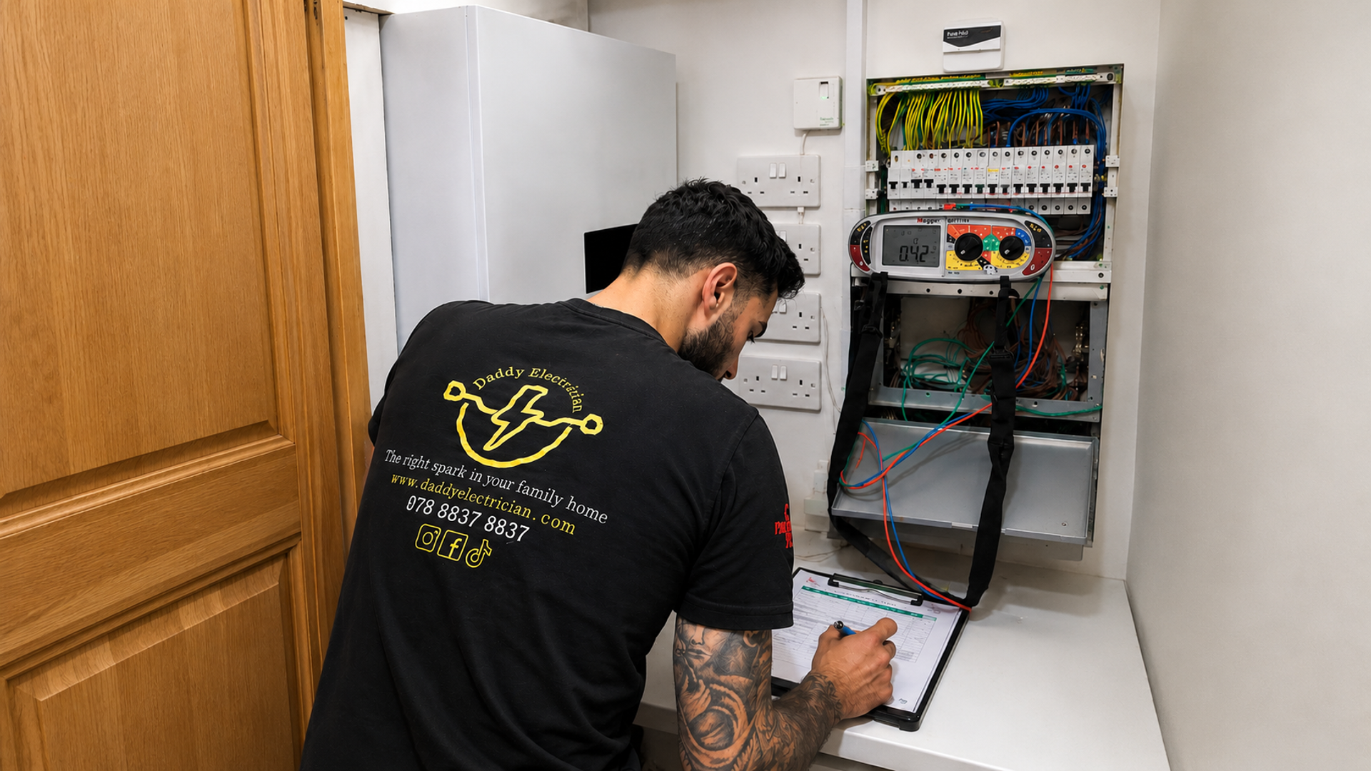 Professional qualified electrician carrying out electrical work in London