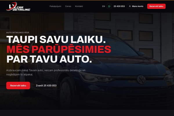 LX Car Detailing mājaslapas sākumlapa
