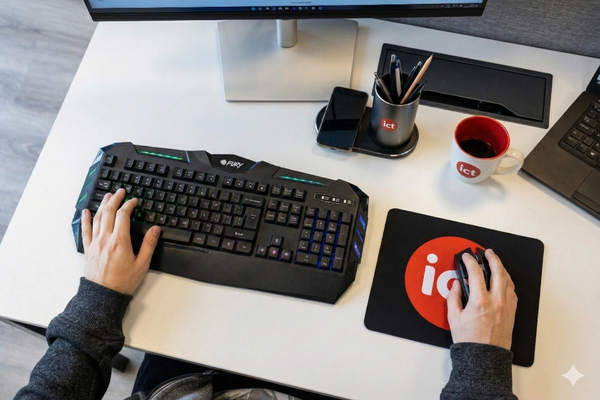 Developer working at a desk with keyboard and mouse at iConcept