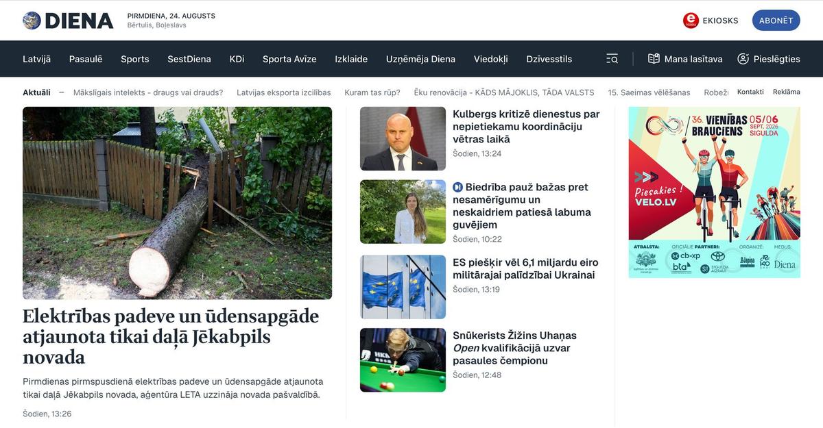 diena.lv homepage, the news portal of the Latvian daily newspaper Diena, built on Statamic by iConcept