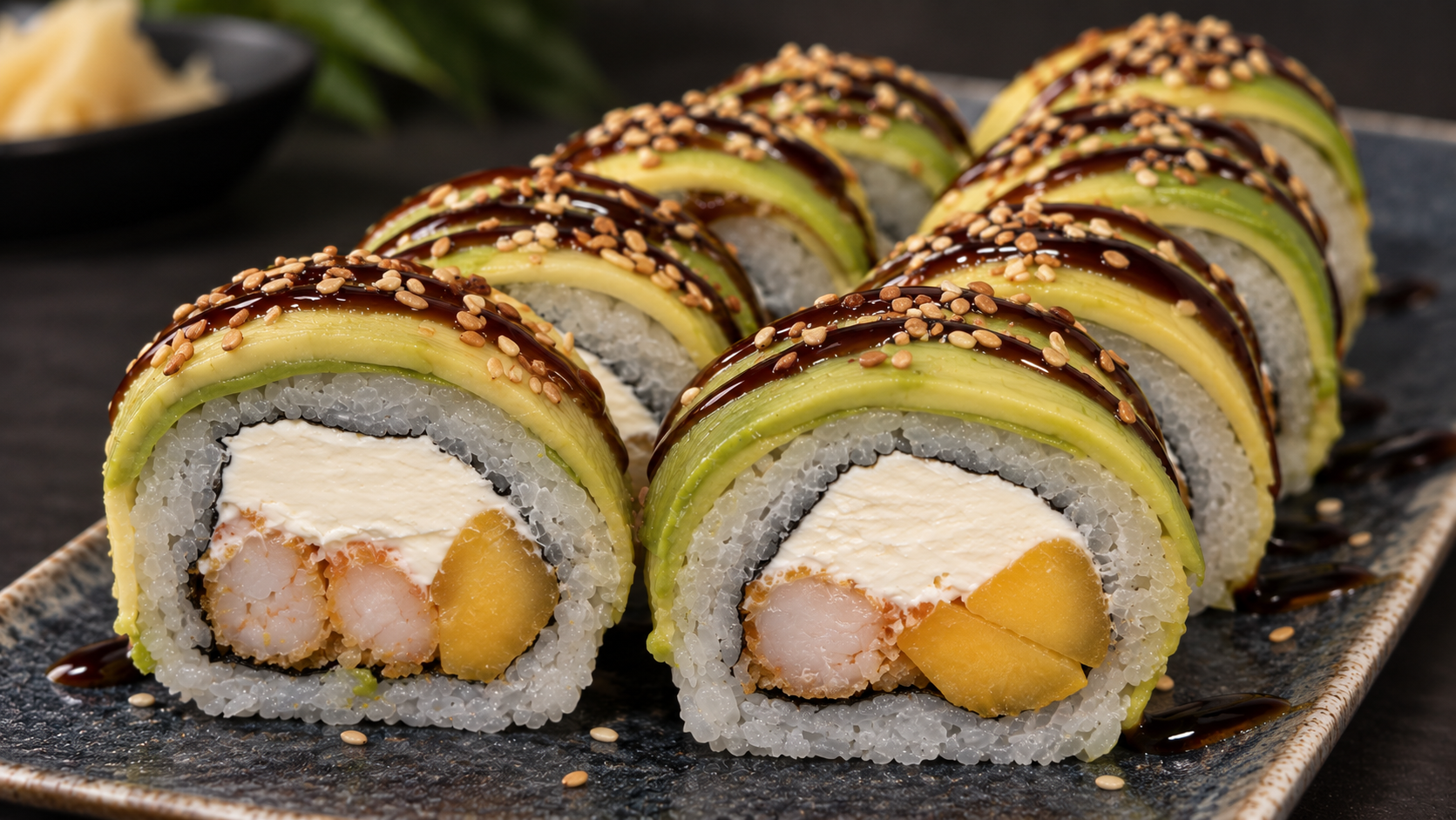 ROLL Зелёний дракон с креветкой