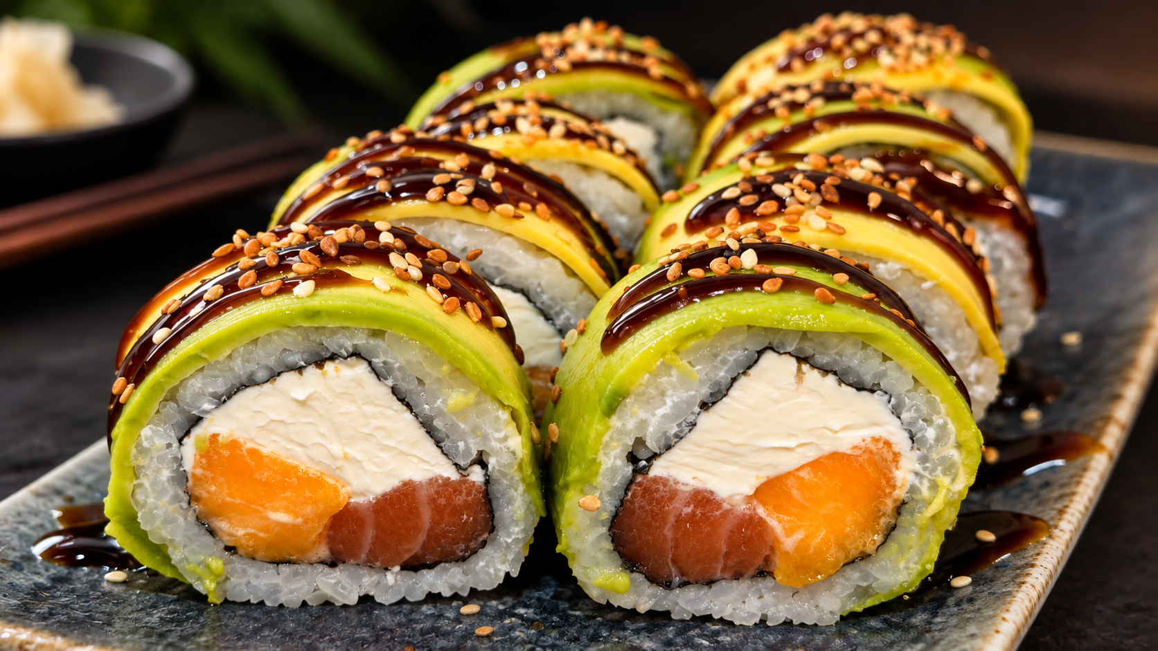 ROLL Зелёный дракон с лососем