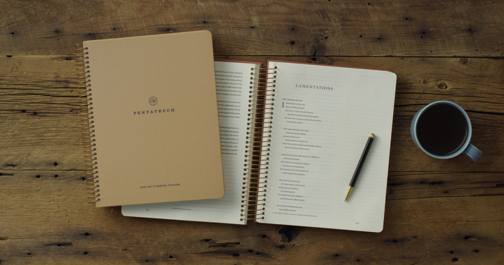 A Spiral-Bound ESV Bible open flat