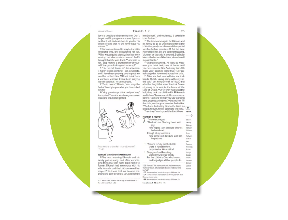 A Good News Bible Page Featuring on of Annie Vallotton's Famous Line Drawing Illustrations