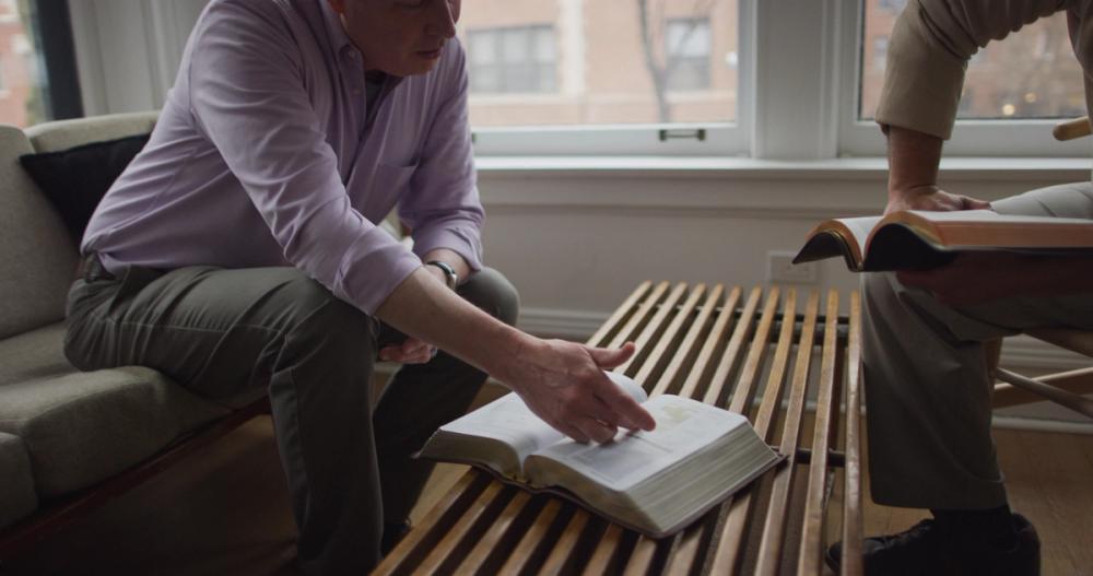 The ESV Study Bible being read and discussed