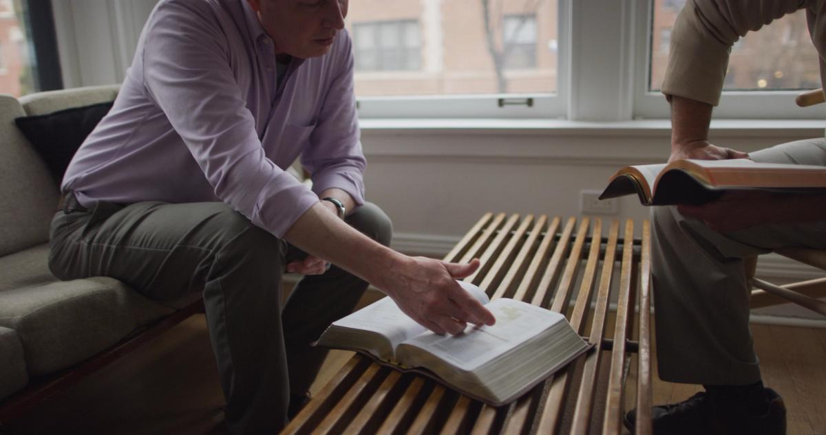 The ESV Study Bible being read and discussed