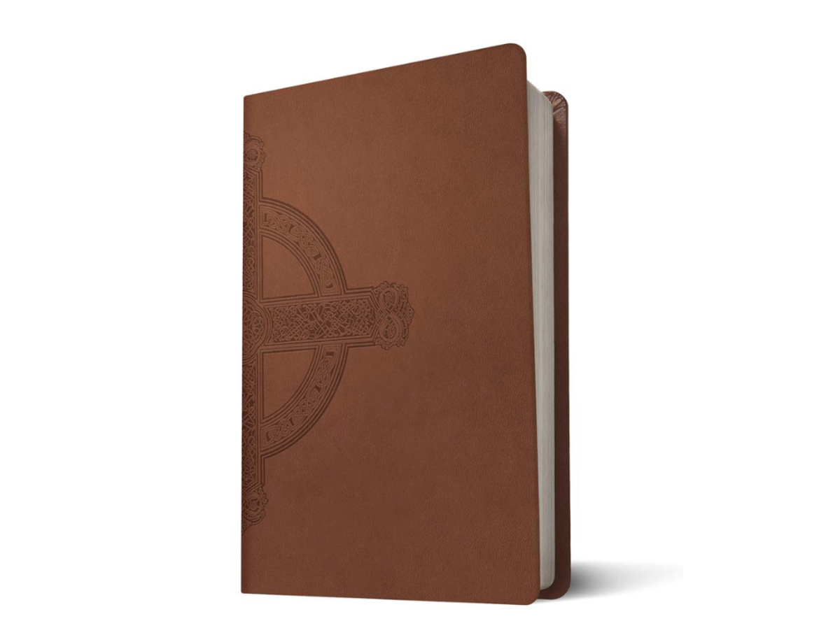 NLT Large Print Premium Value Thinline Bible, Filament Enabled (LeatherLike, Brown Celtic Cross)