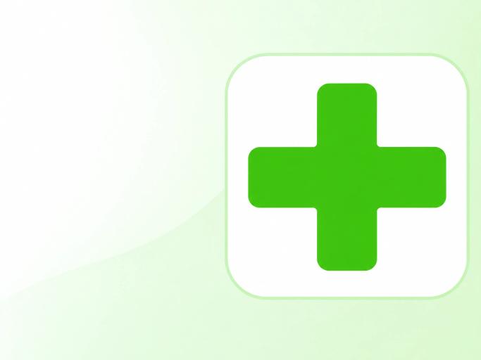 A flat rounded green plus symbol on a white square with a pale green background.
