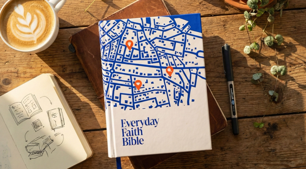 An Everyday Faith Bible on a modern desk setting