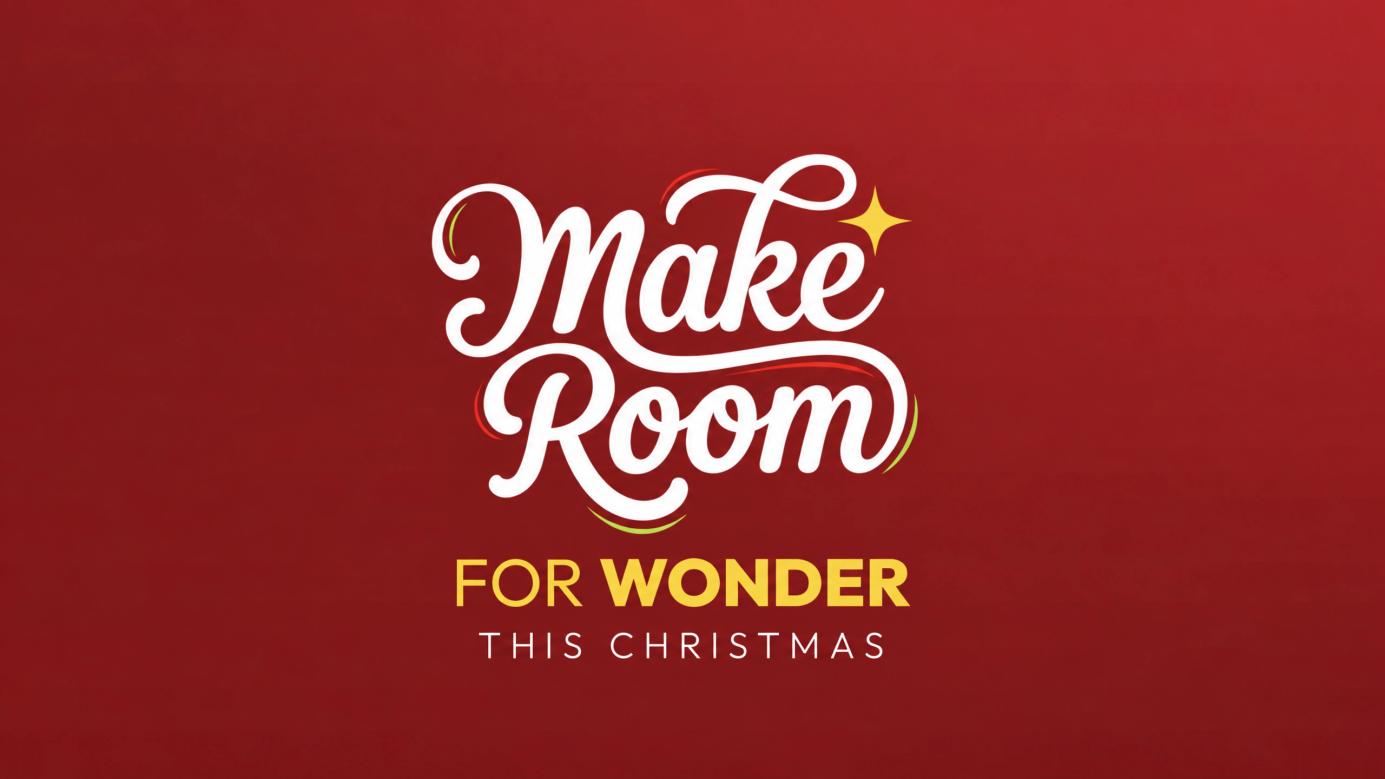 Make Room for Wonder this Christmas: white script, a gold star and gold lettering on red. Explore Eden’s Christmas Store.
