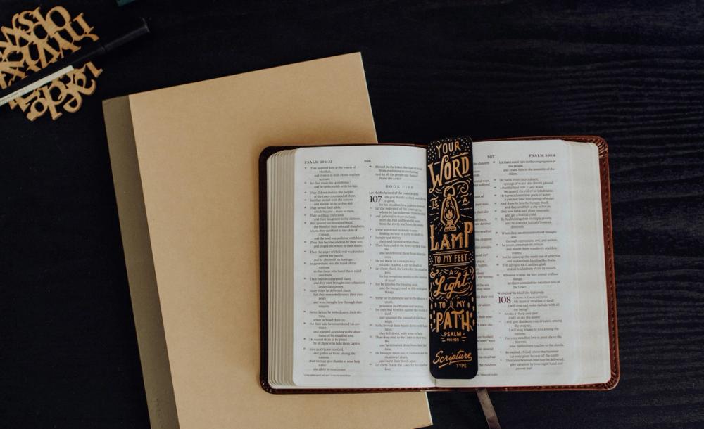 Bible accessories and an open Bible