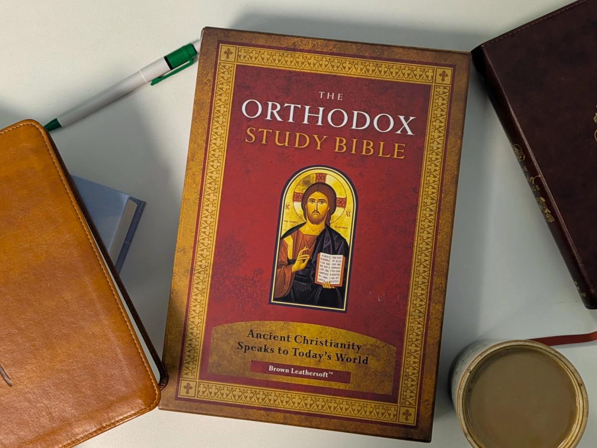 A photo of the Orthodox Study Bible taken at the Eden offices