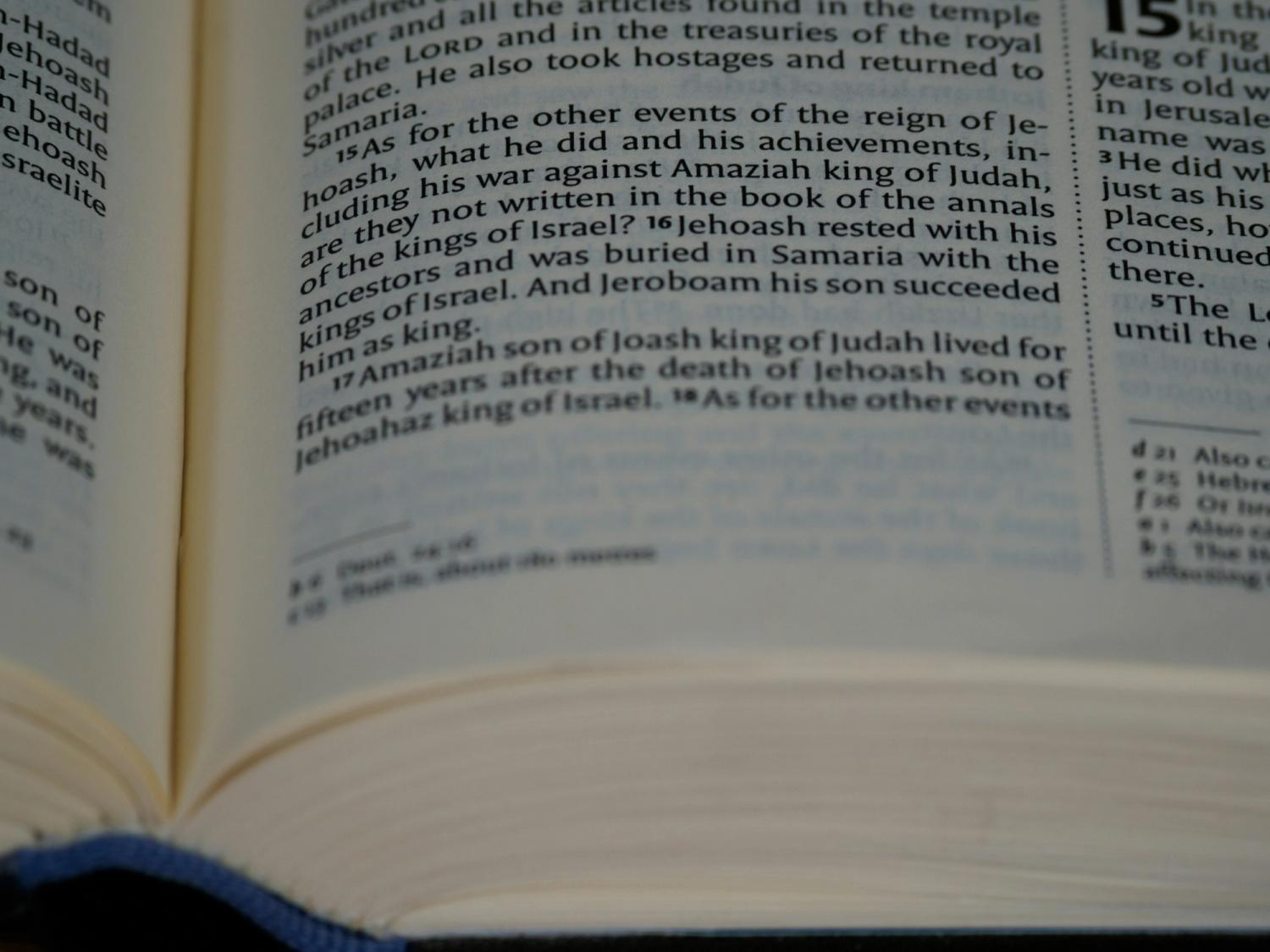 A closeup picture of Bible pages, showing how thin they are