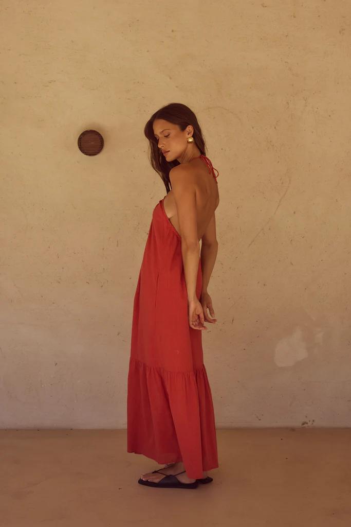 Girl in coral dress