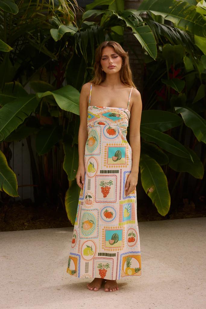 Girl in printed maxi dress