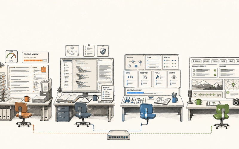 Four AI model workstations representing Kimi, Claude, GPT, and Gemini, compared by cost, deep work, default agent use, and Google-native workflows.