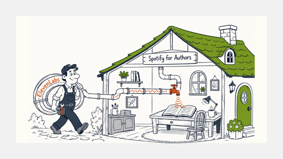 ElevenLabs voice AI plumbed into Spotify for Authors as embedded infrastructure.