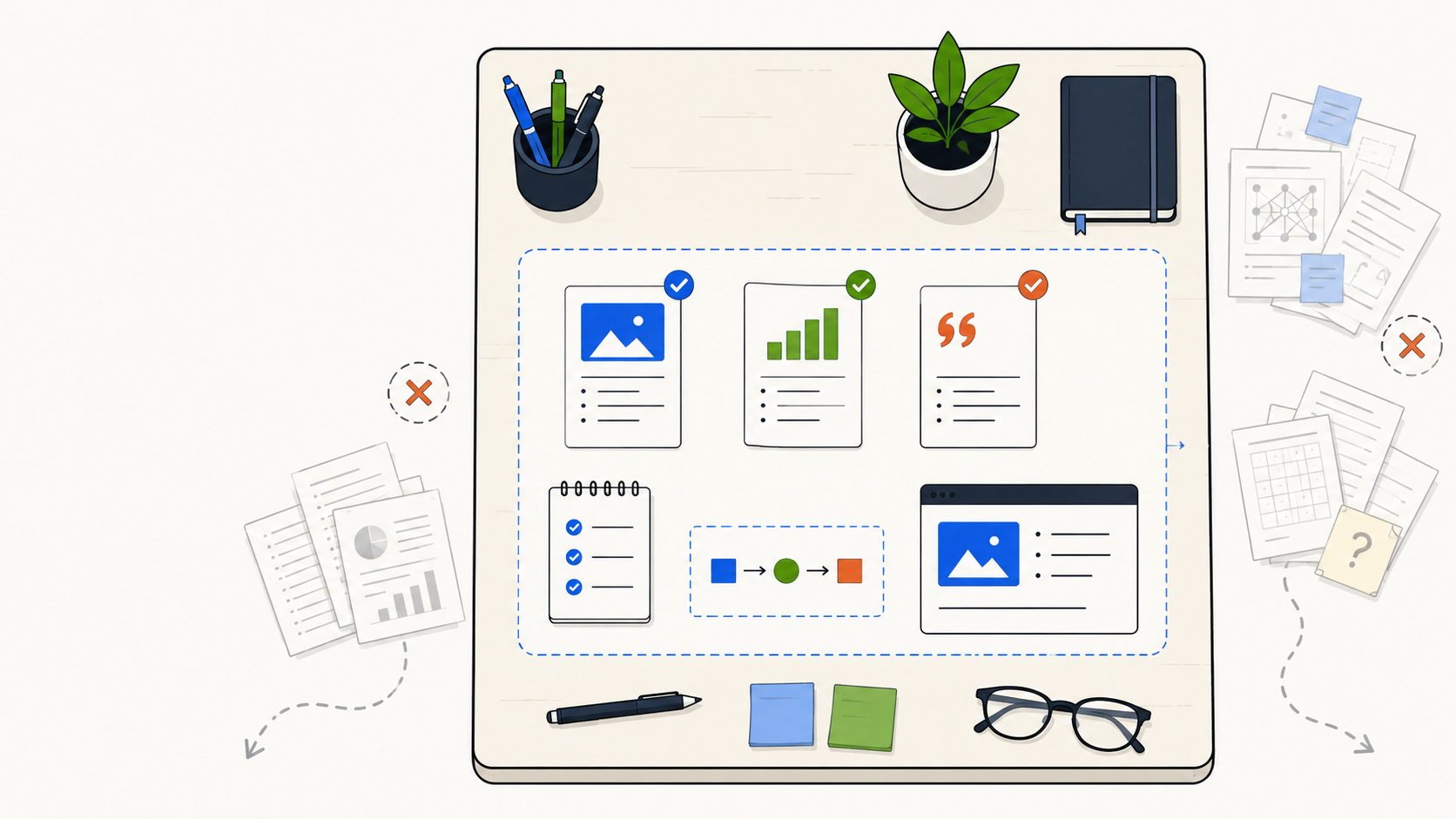 A bounded AI workspace contains selected instructions, evidence, tools, and output space while excess context sits outside.