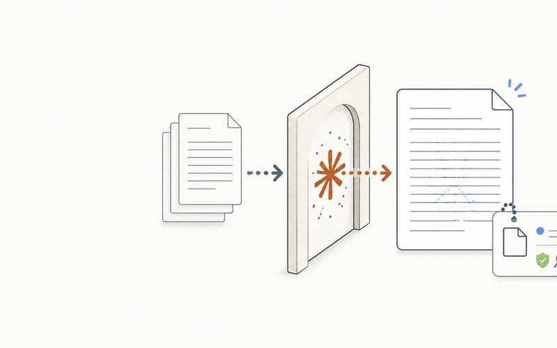 A Claude-assisted document moves through invisible text marking, signed file metadata, and human review.