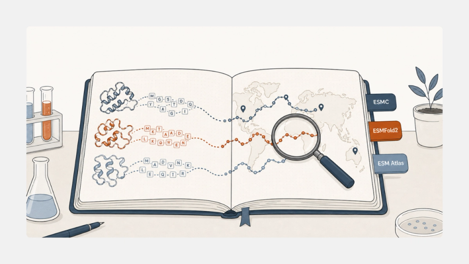 Biohub protein world model mapping ESMC, ESMFold2, and ESM Atlas.