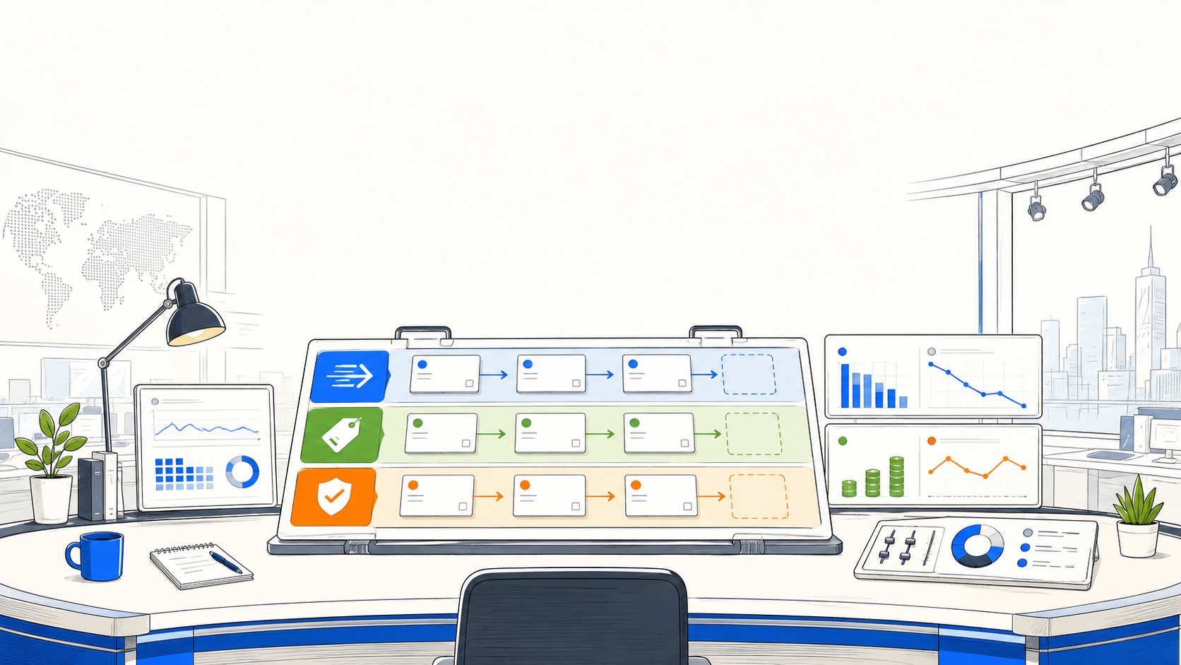 Google Gemini Flash models represented as an agent routing desk focused on cost, speed, and reliability.