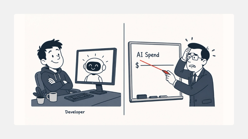 Developer relying on AI tools while company slashes AI budget line.