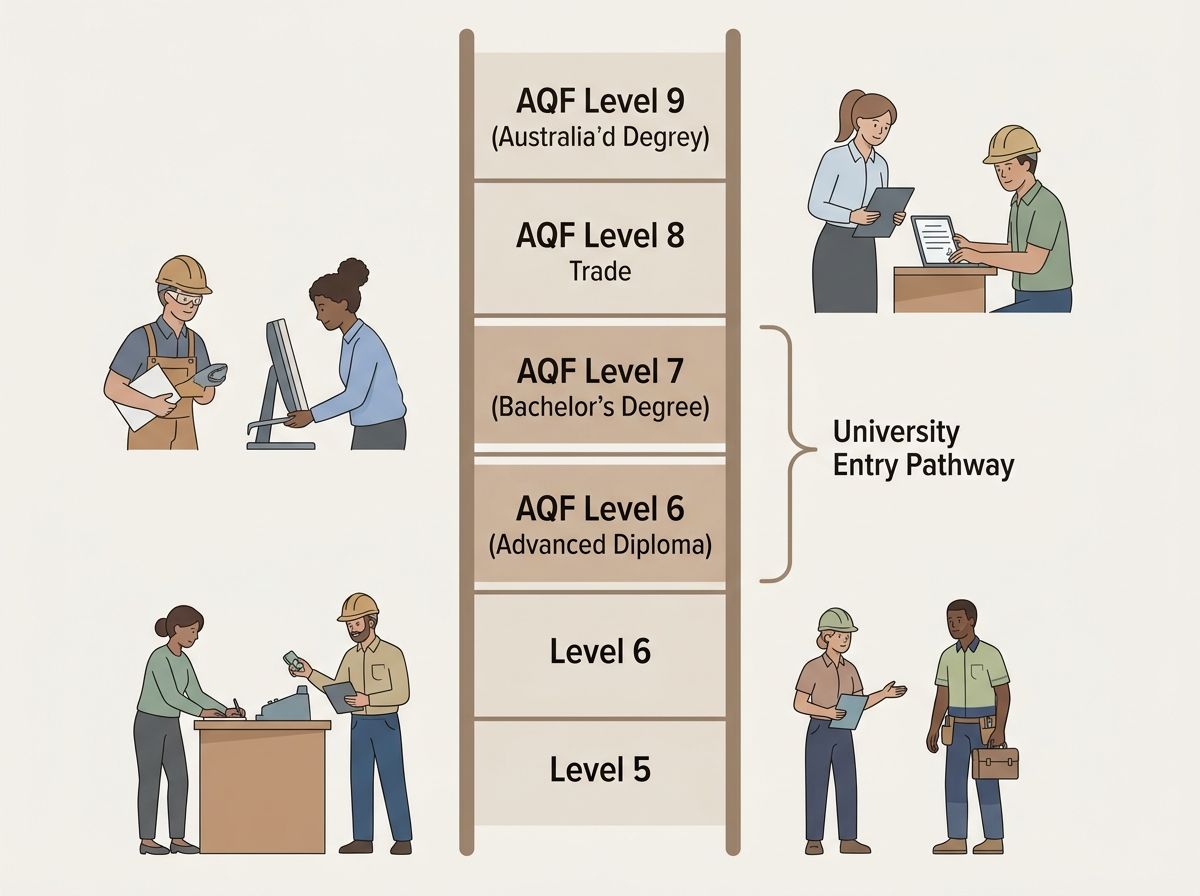 AQF diagram showing the educational pathway connection between AQF Level 6 Advanced Diploma and Level 7 Bachelor's.