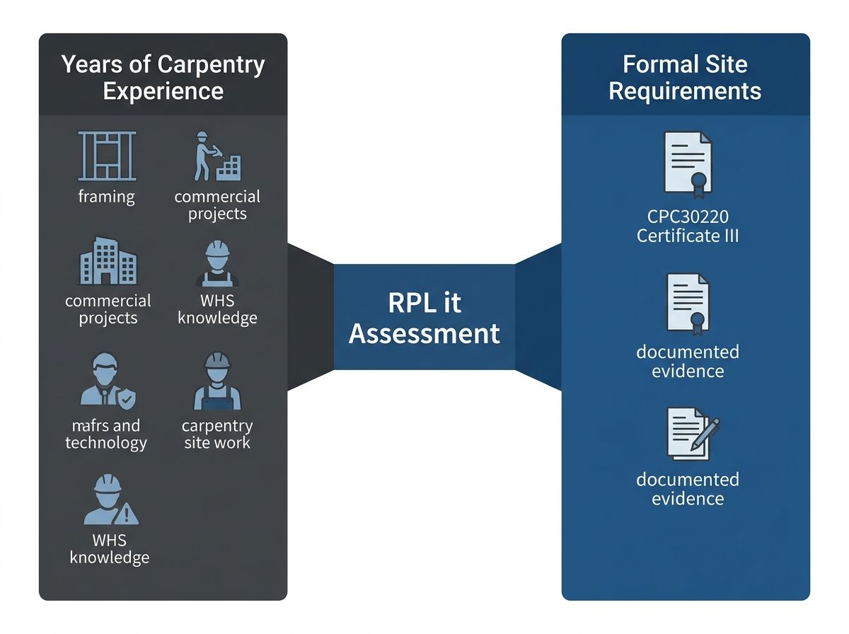 Diagram showing how carpentry RPL bridges the gap between years of on-the-job experience and formal qualifications