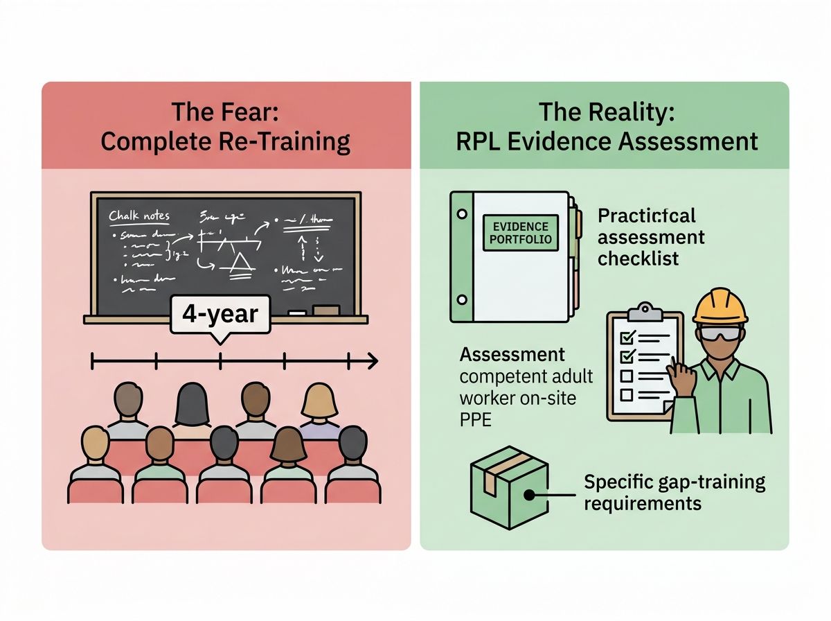 Visual comparison showing that RPL relies on evidence of existing skills rather than repeating years of classroom study