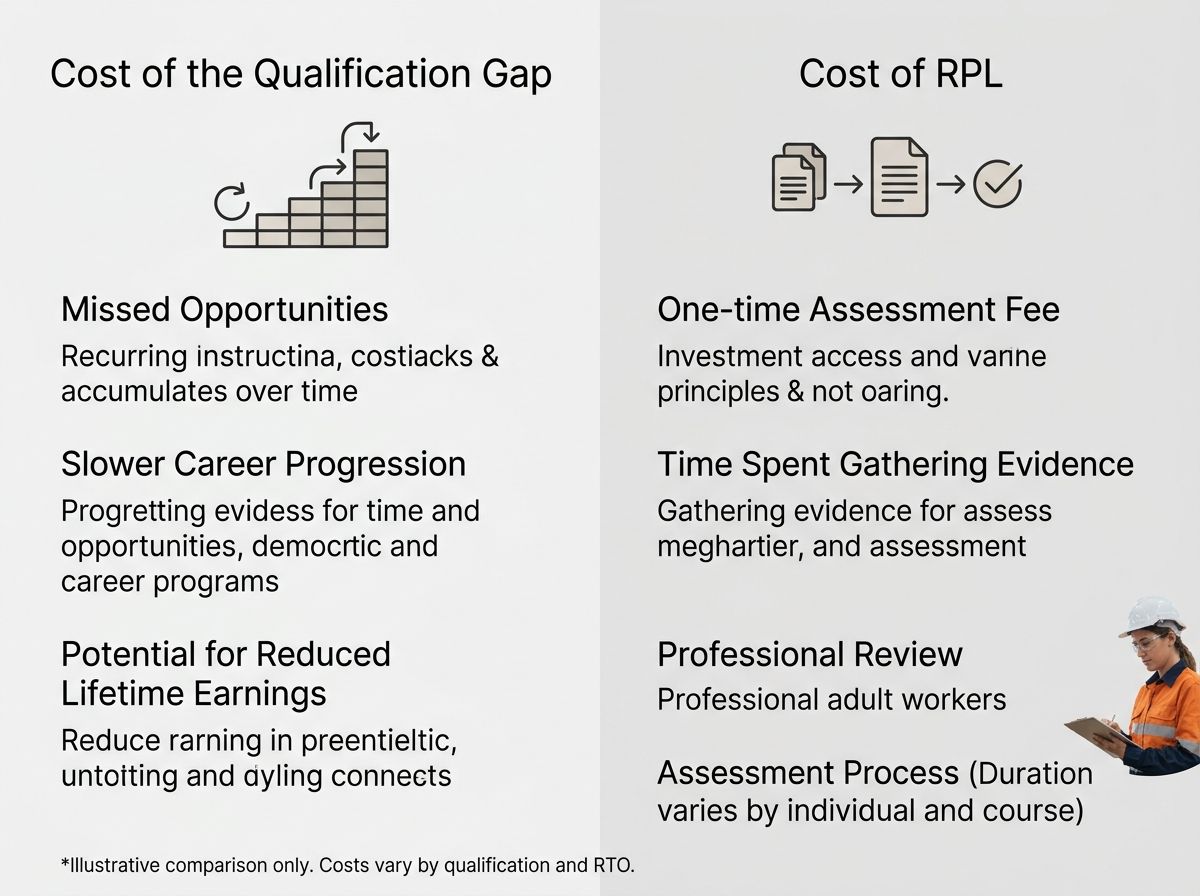 Graphic comparing the ongoing cost of a qualification gap to the one-time cost of RPL