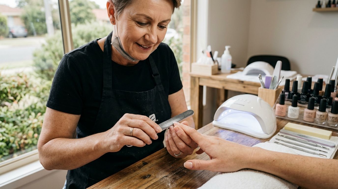 Nail technician working in a professional salon, representing RPL for cert 3 nail technology.