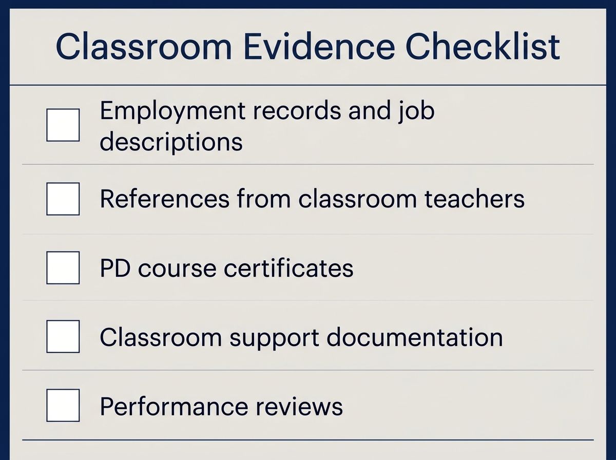 Checklist of common evidence items used in an RPL assessment for education support qualifications