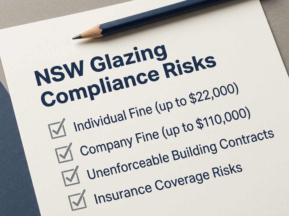 Compliance checklist showing the financial and legal risks of unlicensed glazing in NSW.