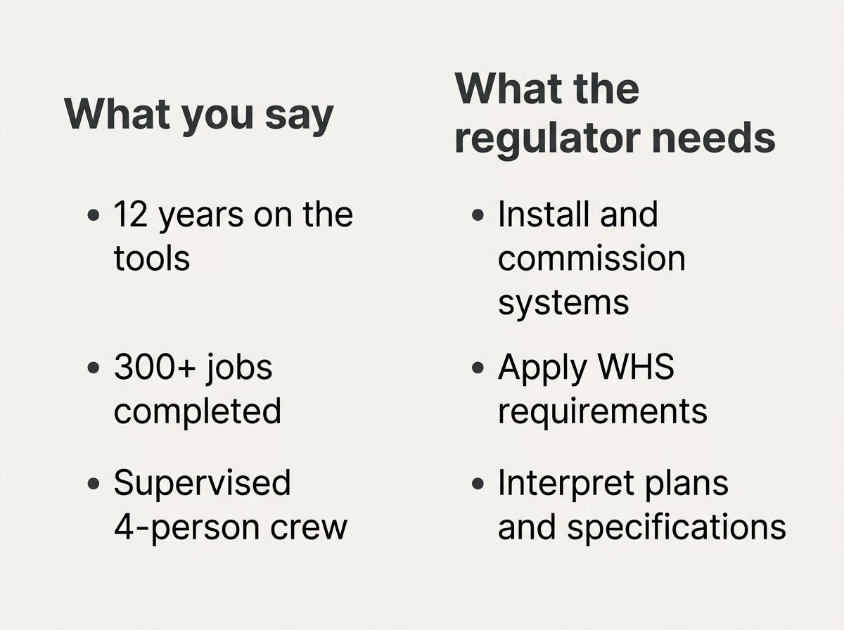Comparison diagram showing how trade experience translates to regulator competency units.