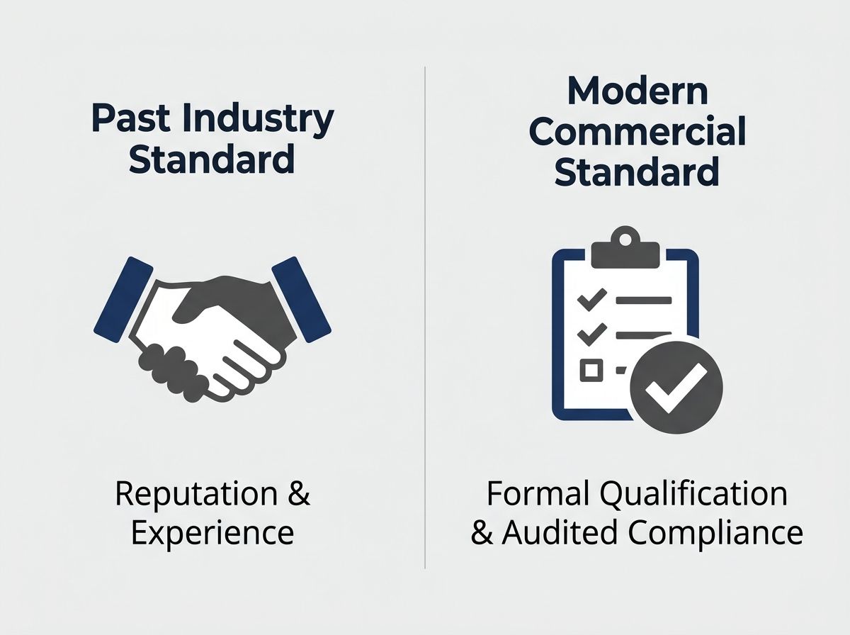 Comparison diagram showing the shift from informal reputation to formal qualification requirements in commercial painting.