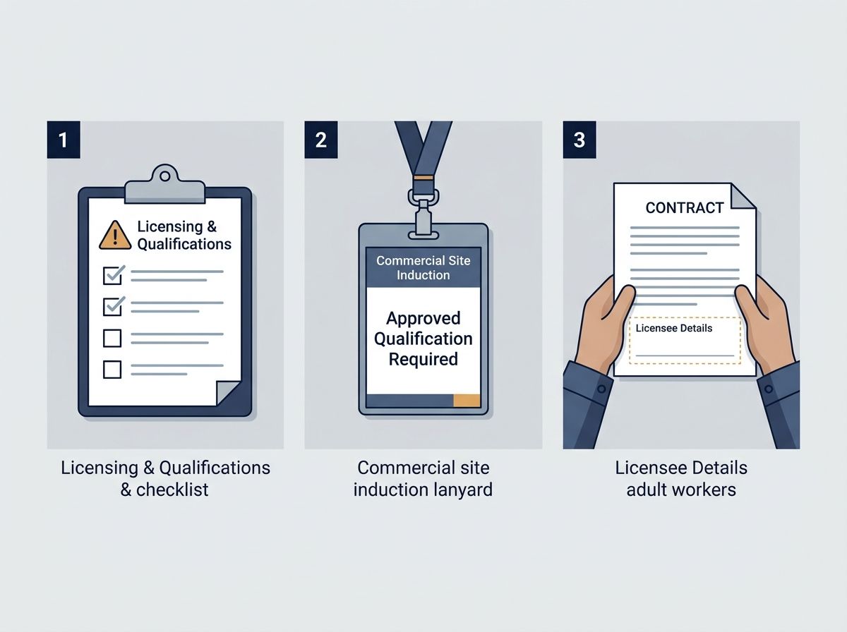 Infographic showing three barriers: tender requirements, site induction checks, and contract sign-off.