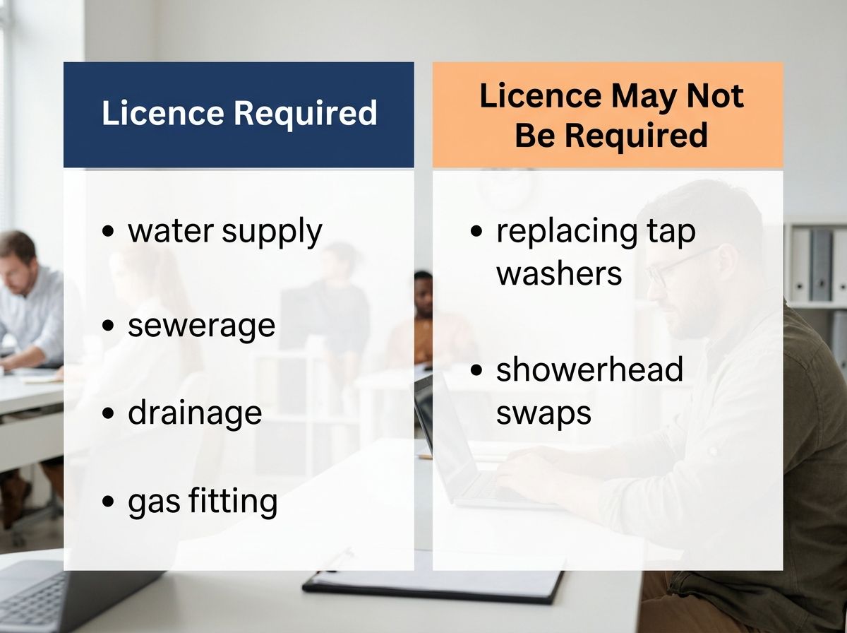 ACT plumbing work categories requiring a licence vs minor tasks not requiring one