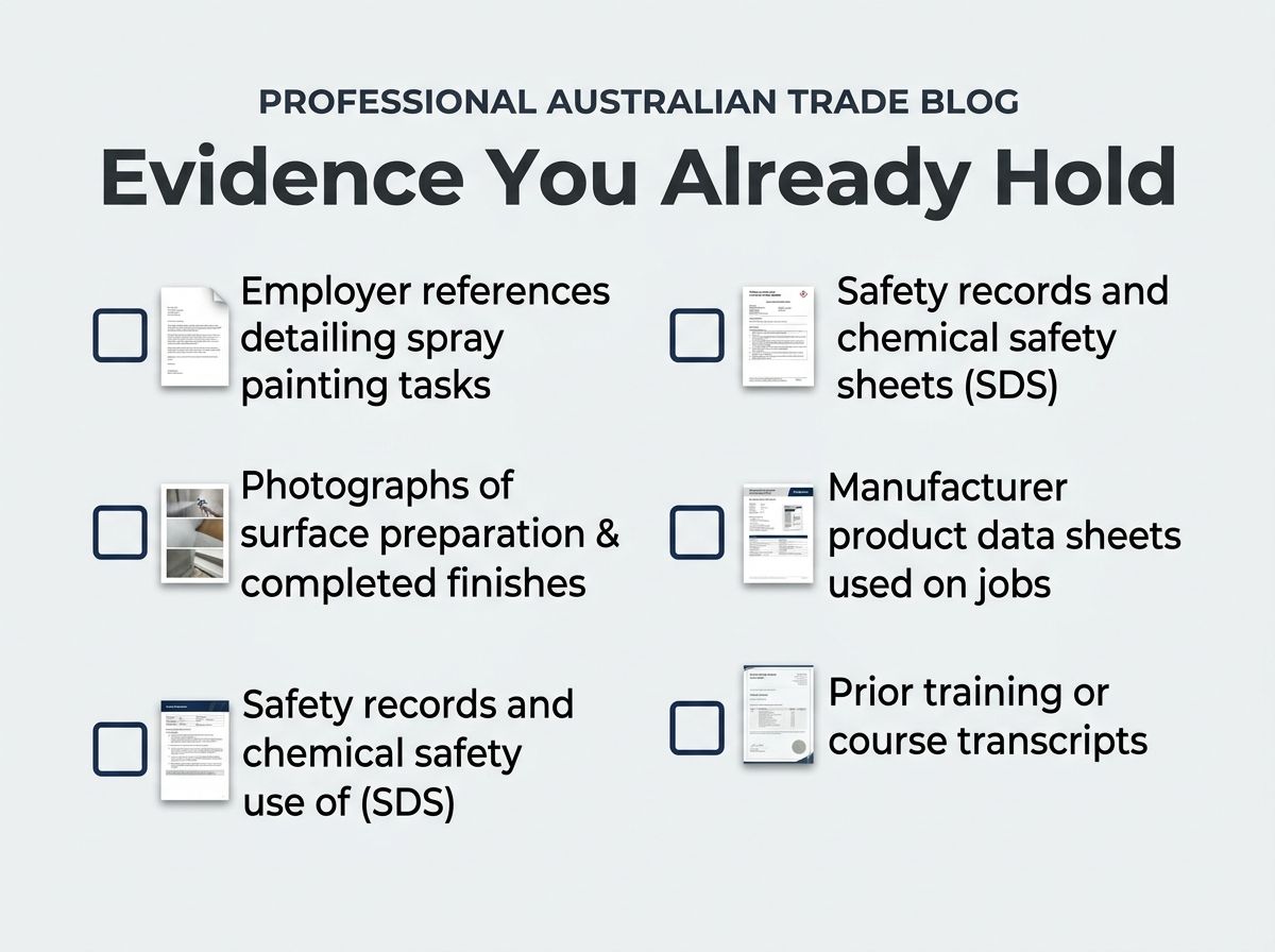 Checklist of RPL evidence documents for industrial painters transitioning to automotive refinishing.