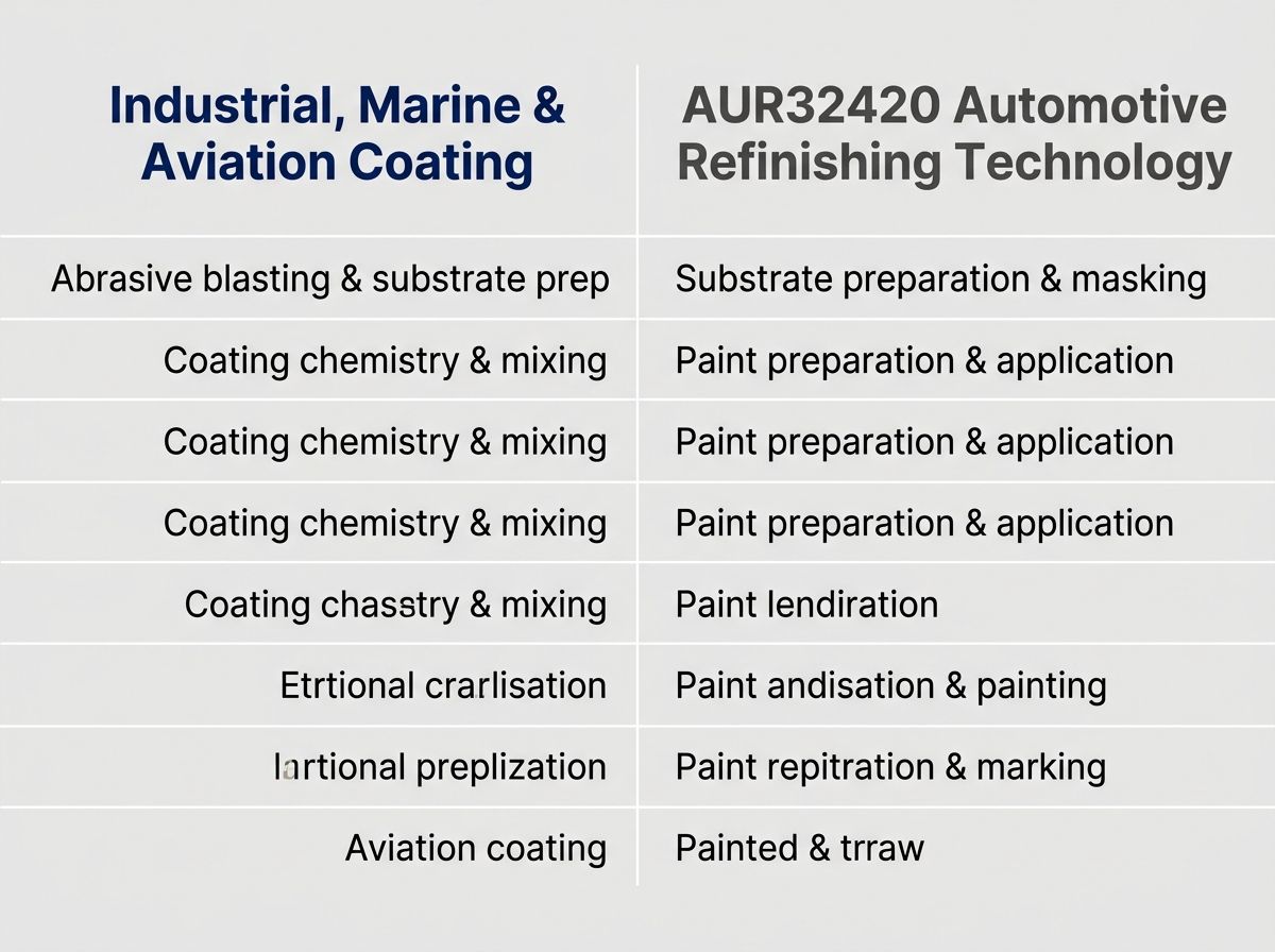 Skills map comparing industrial marine aviation painting experience to Certificate III AUR32420 units.