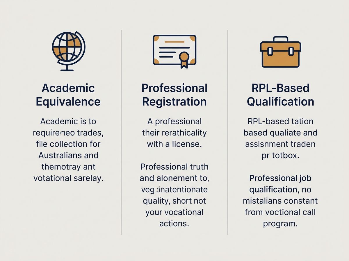 Diagram showing three pathways for overseas qualification recognition: academic equivalence, professional registration, and…