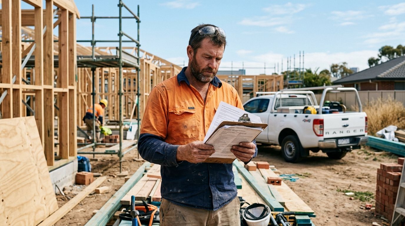 SA tradesperson reviewing site paperwork on an Adelaide building site