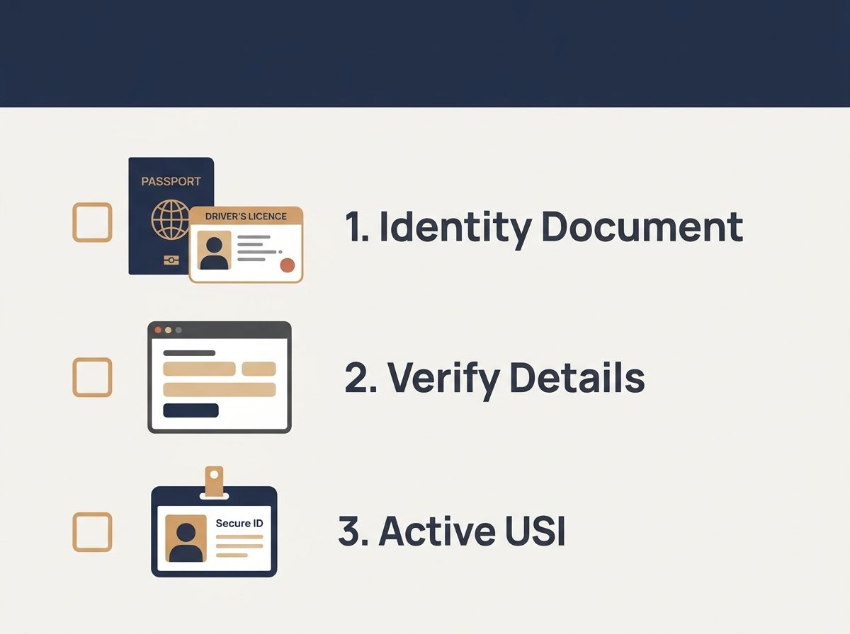 A clean checklist graphic showing the steps to verify identity and get a USI.
