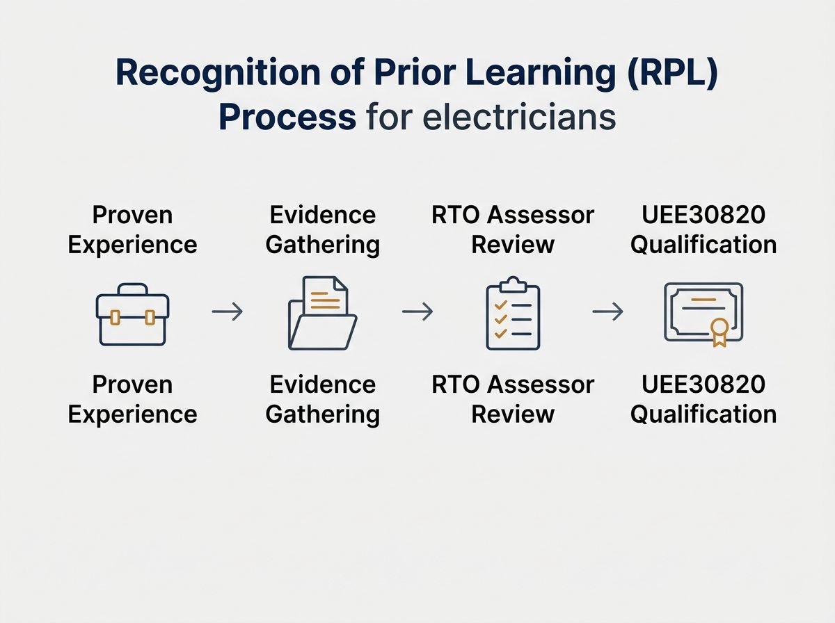 Process diagram showing the four steps of RPL: proven experience, evidence gathering, assessor review, and qualification.