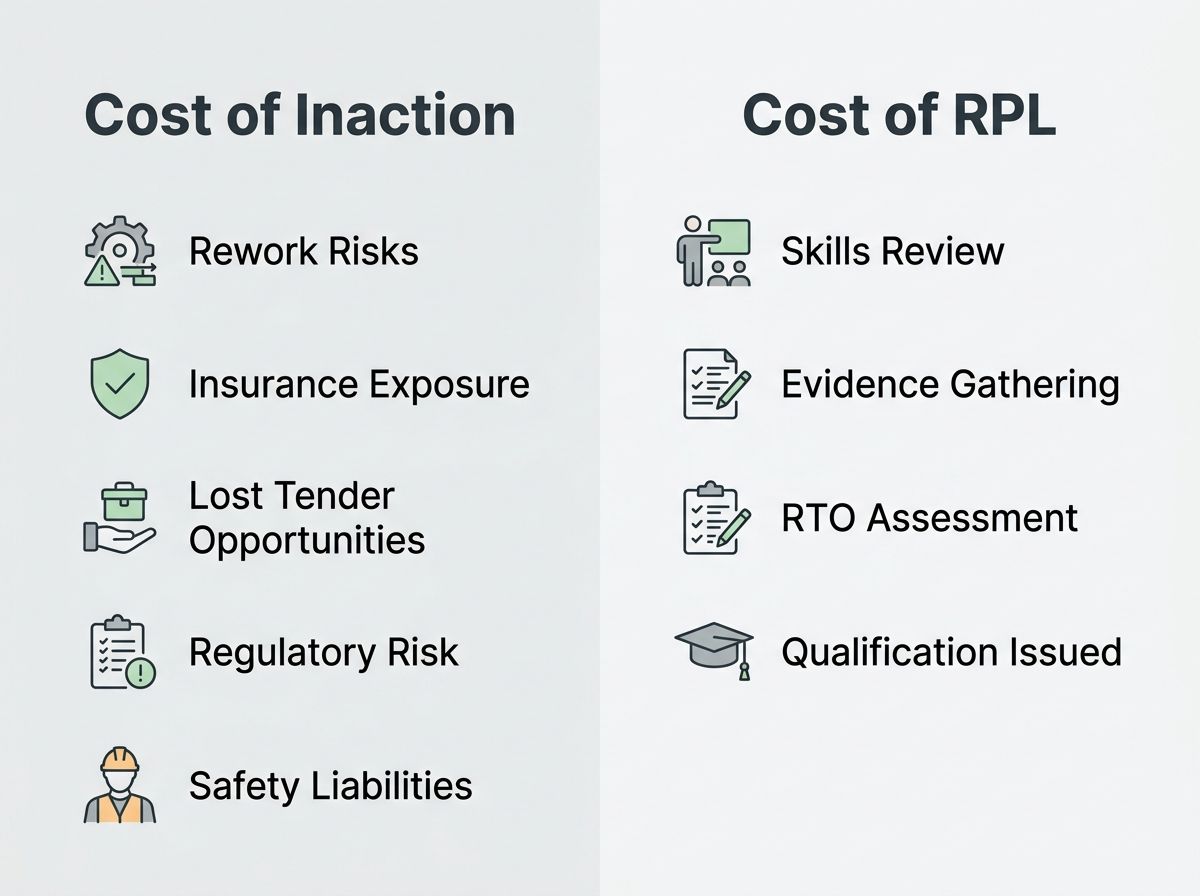 Infographic comparing the cost of inaction with the clear stages of an RPL qualification