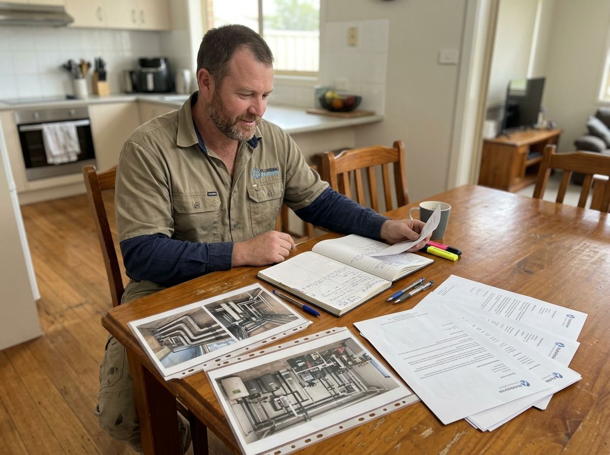 Australian plumber gathering physical work evidence and references for an RPL assessment