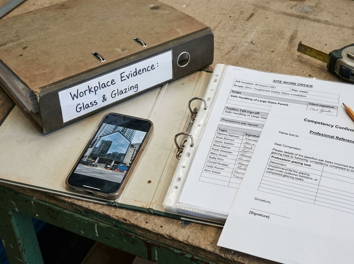Graphic layout representing acceptable workplace evidence for glazing RPL assessment.
