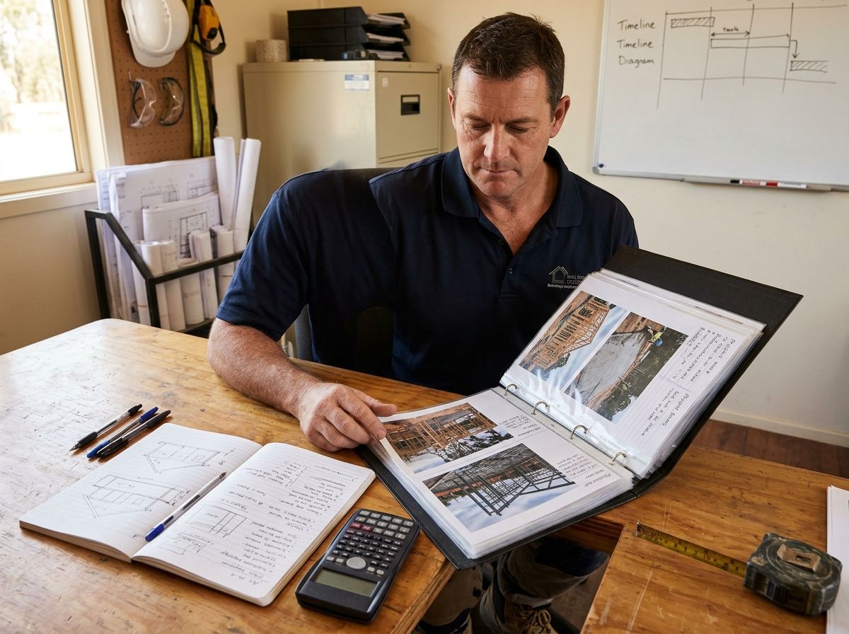 Tradesperson assembling a portfolio of workplace evidence for a RPL assessment