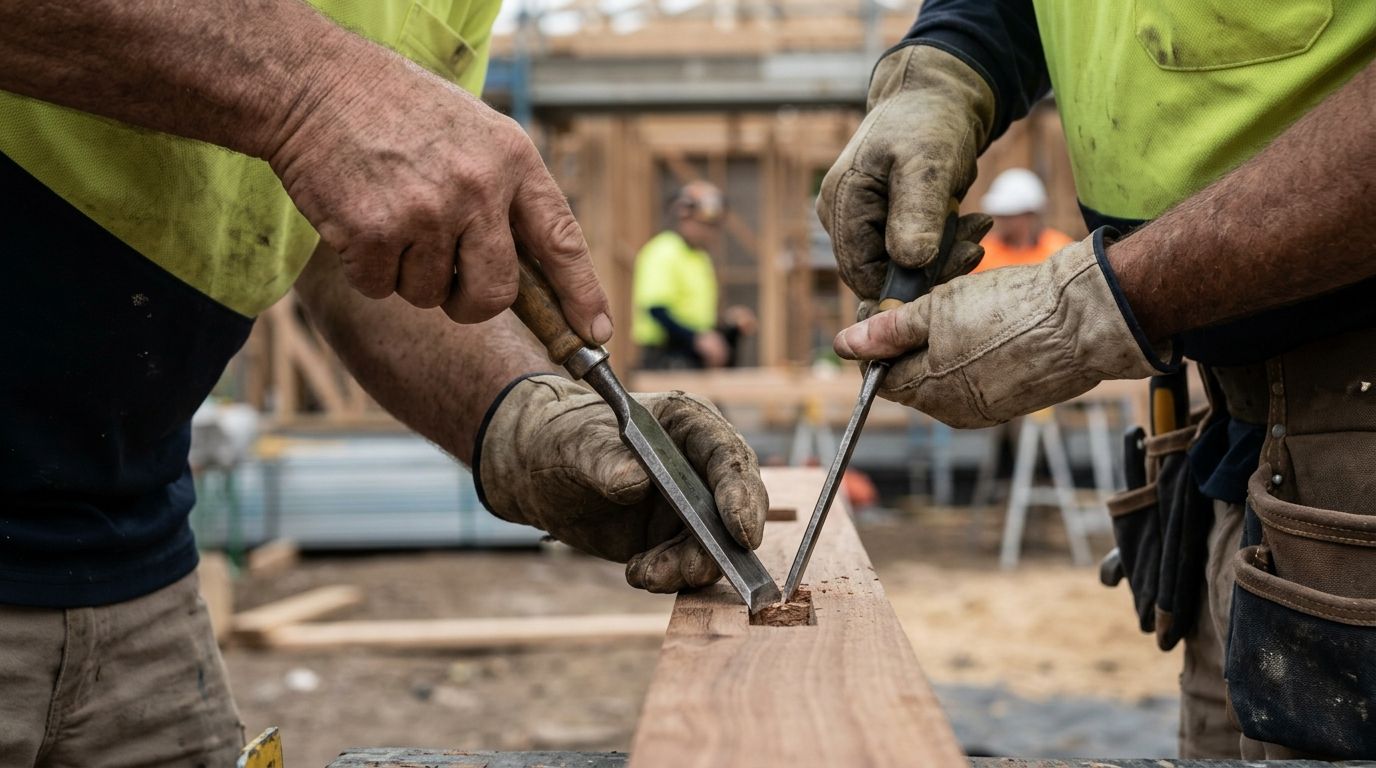 Experienced Australian worker using tools, demonstrating hands-on work competence and decades of practical skills.