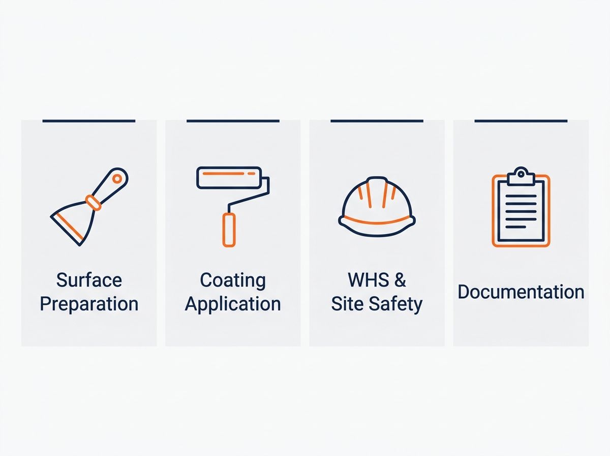 Graphic showing core competencies of the Certificate III in Painting and Decorating including preparation and safety.
