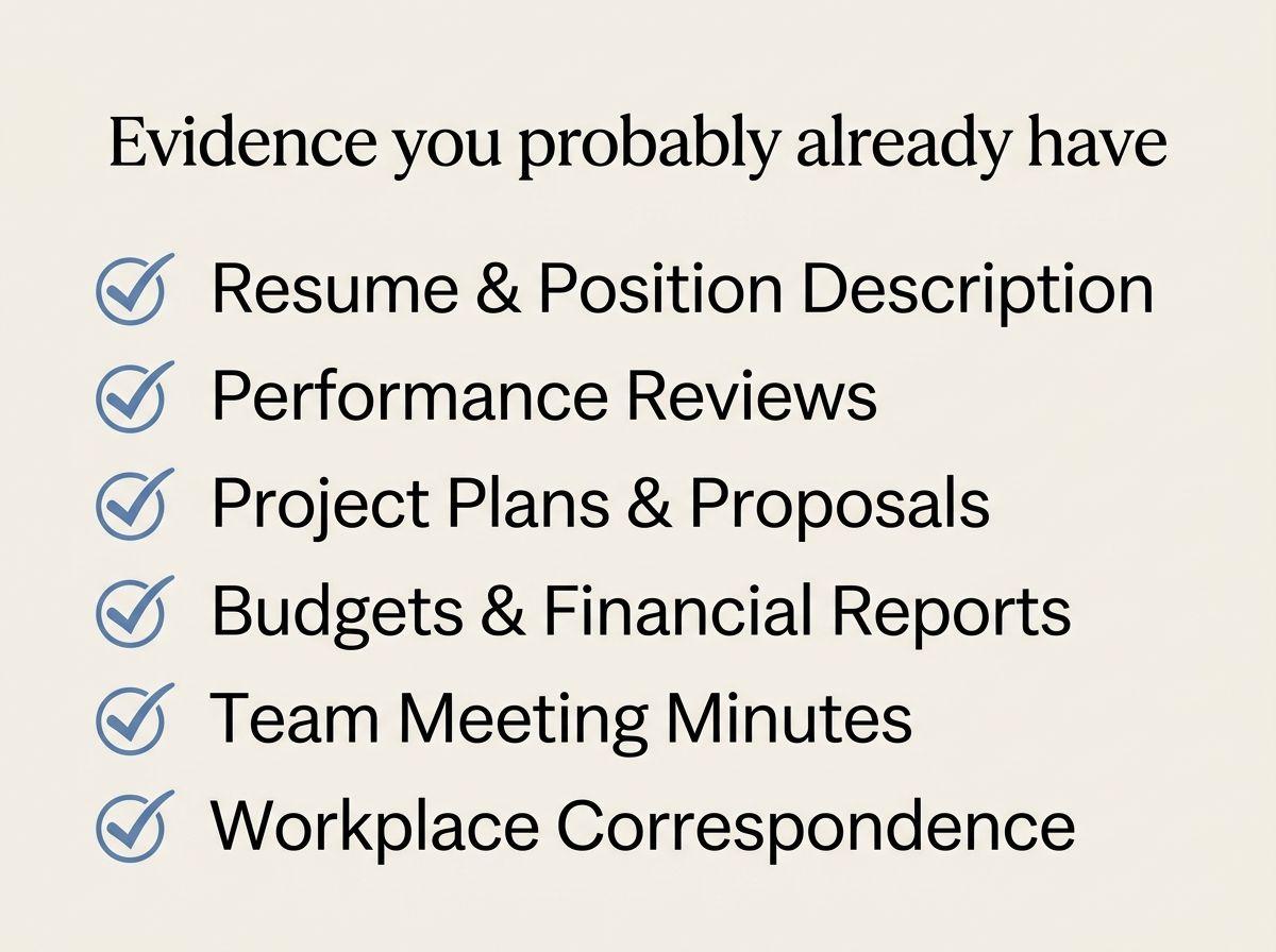 Checklist of common workplace documents used as RPL evidence